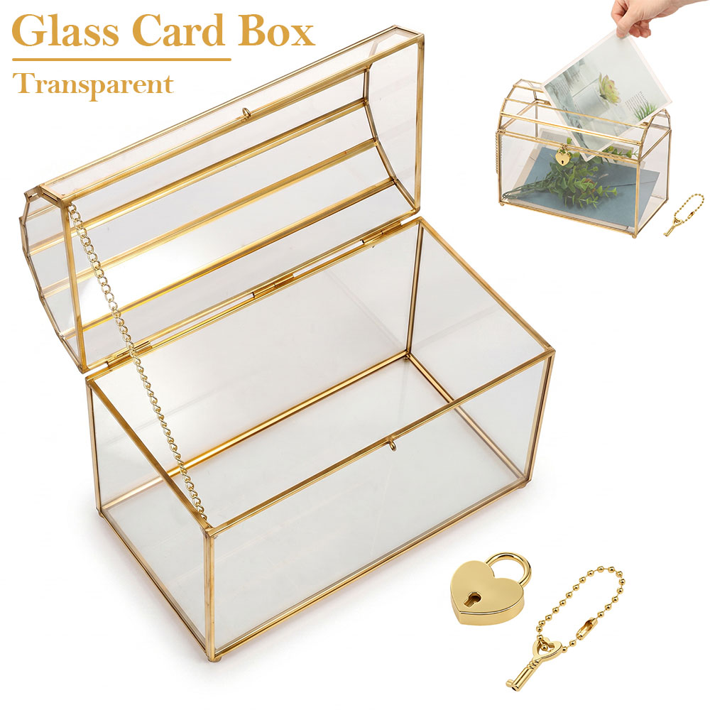 Card Index Box - صندوق بطاقات زفاف زجاجي شفاف، صندوق