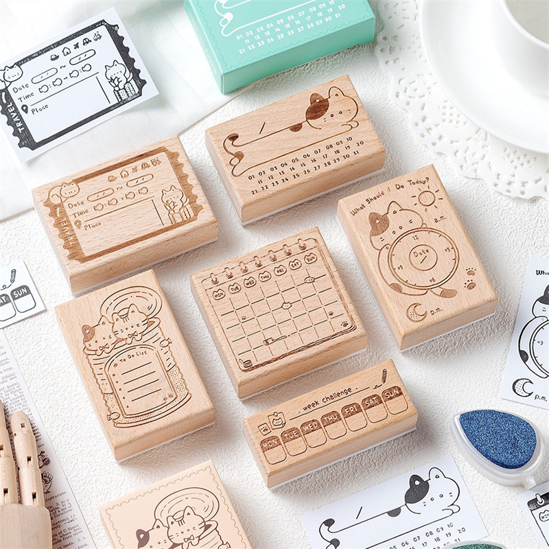 ختم خشبي مطاطي بتصميم قطة لطيف - مراجعة Rubber Date Stamp وسعره